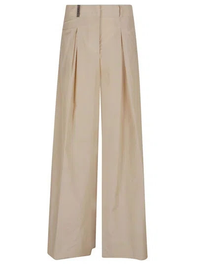 Peserico Wide-leg Trousers With Pleats In Soft Fabric In Neutral