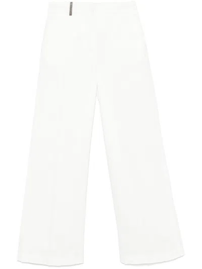 Peserico Wide-leg White Trousers With Hidden Closure