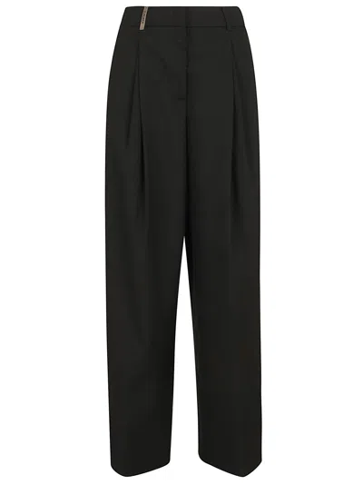Peserico Wide-leg Trousers In Lightweight Cotton Gabardine In Black