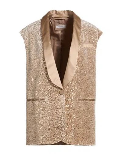 Peserico Woman Blazer Beige Size 12 Polyester, Elastane, Silk In Gold