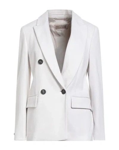 Peserico Woman Blazer Beige Size 4 Cotton, Viscose, Nylon, Elastane, Leather In White