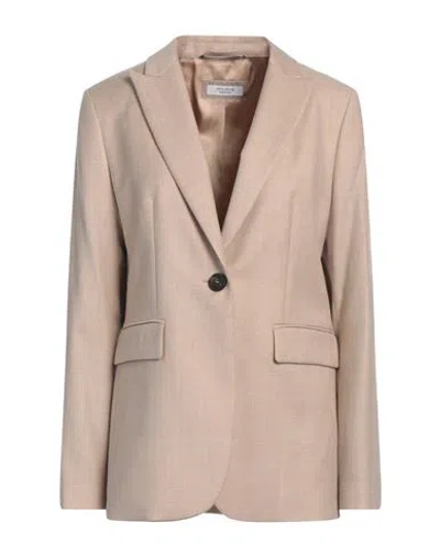 Peserico Woman Blazer Beige Size 8 Virgin Wool, Polyamide, Metallic Fiber In Sand