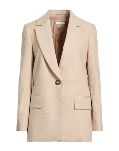 Peserico Woman Blazer Beige Size 8 Wool, Polyester, Viscose, Polyamide, Elastane In Neutral