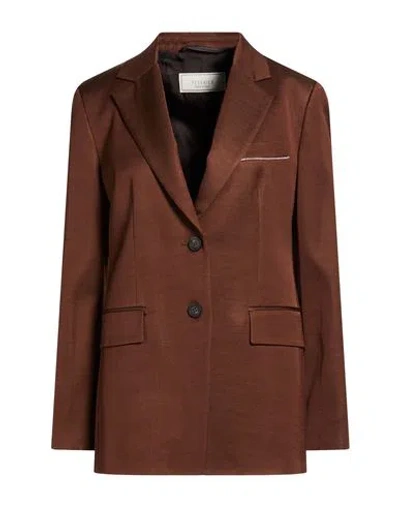 Peserico Woman Blazer Brown Size 6 Viscose, Cotton