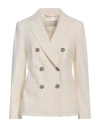 Peserico Woman Blazer Cream Size 6 Virgin Wool, Viscose, Polyamide, Elastane In White