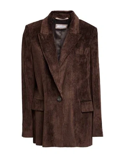 Peserico Woman Blazer Dark Brown Size 6 Viscose, Cotton, Silk