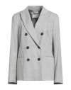 Peserico Woman Blazer Grey Size 12 Virgin Wool, Linen In Gray