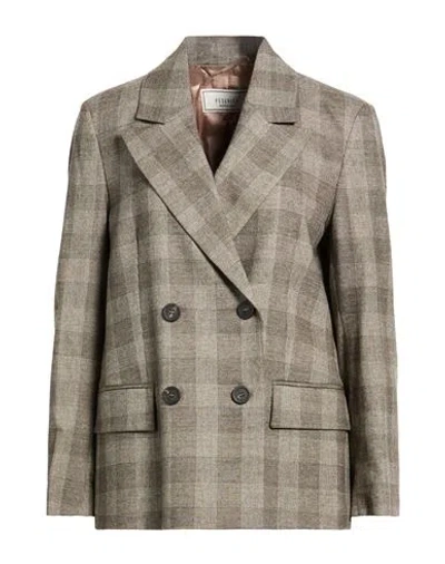 Peserico Woman Blazer Grey Size 2 Virgin Wool, Cashmere, Polyester, Metallic Fiber, Elastane In Gray