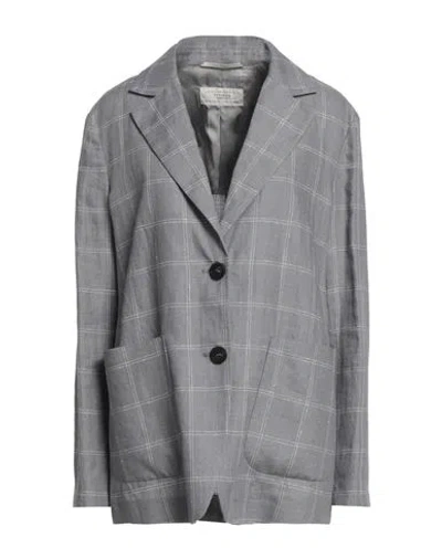 Peserico Woman Blazer Grey Size 8 Linen