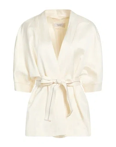 Peserico Woman Blazer Ivory Size 10 Viscose, Linen, Cotton In Animal Print