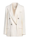 Peserico Woman Blazer Ivory Size 4 Linen, Viscose, Elastane In White
