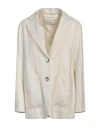 Peserico Woman Blazer Ivory Size 6 Linen, Viscose In White