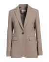 Peserico Woman Blazer Khaki Size 8 Polyester, Viscose, Cotton, Elastane In Beige