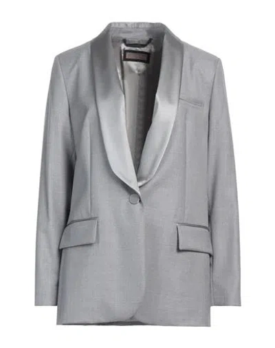 Peserico Woman Blazer Light Grey Size 10 Virgin Wool, Silk, Elastane In Grey