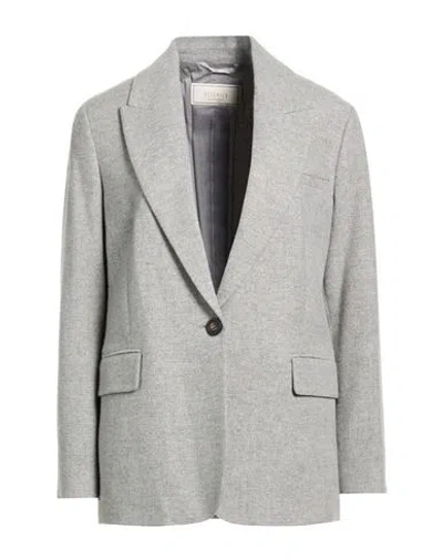 Peserico Woman Blazer Light Grey Size 6 Virgin Wool, Cashmere, Metallic Fiber In Gray