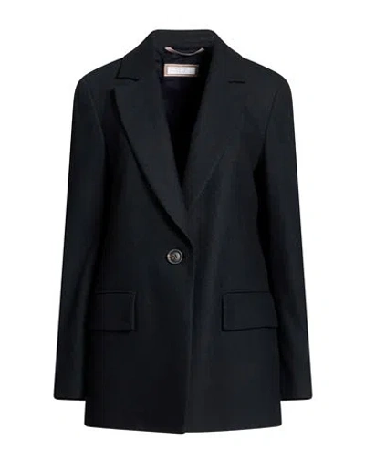 Peserico Woman Blazer Midnight Blue Size 2 Wool, Polyester, Viscose, Polyamide, Elastane In Black