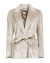 Peserico Woman Blazer Sand Size 6 Viscose, Polyester, Polyamide, Leather In Gray