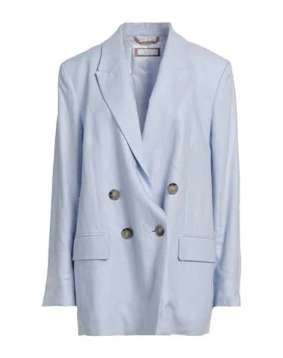 Peserico Woman Blazer Sky Blue Size 6 Linen