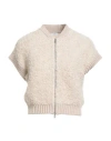 Peserico Woman Cardigan Beige Size 14 Virgin Wool, Viscose, Silk, Metallic Fiber, Cashmere In Neutral