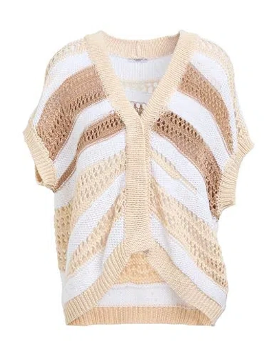 Peserico Woman Cardigan Beige Size 6 Cotton, Polyester In Multi