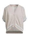 Peserico Woman Cardigan Beige Size 6 Virgin Wool, Viscose, Silk, Cashmere, Metallic Fiber In Neutral