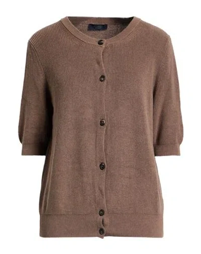 Peserico Woman Cardigan Brown Size 10 Cotton