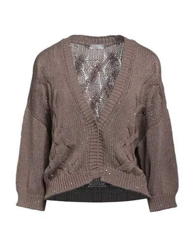 Peserico Woman Cardigan Brown Size 6 Cotton, Polyester
