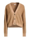 Peserico Woman Cardigan Camel Size 6 Virgin Wool, Silk, Cashmere, Alpaca Wool, Metallic Fiber In Brown