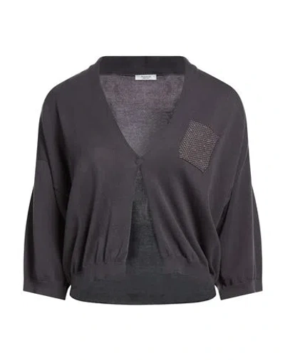 Peserico Woman Cardigan Charcoal Size 14 Cotton, Metallic Fiber In Blue