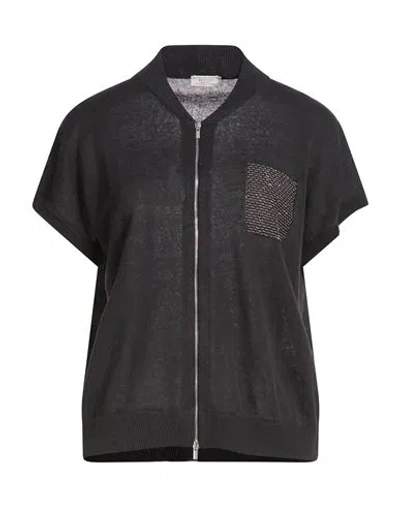 Peserico Woman Cardigan Charcoal Size 6 Linen, Cotton In Gray