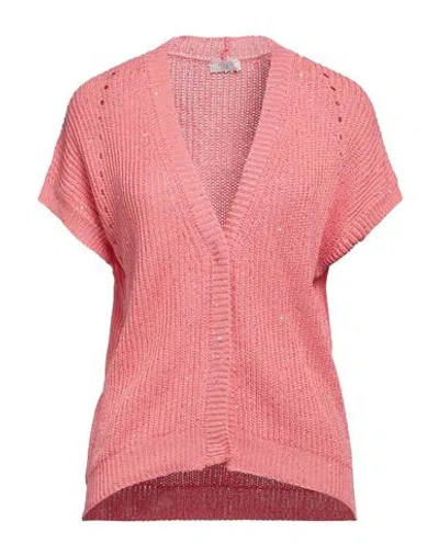 Peserico Woman Cardigan Coral Size 10 Cotton, Polyester In Pink