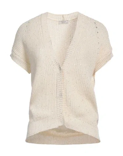 Peserico Woman Cardigan Cream Size 12 Cotton, Polyester In White