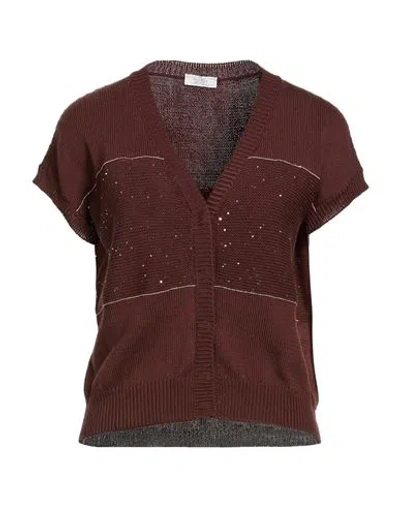 Peserico Woman Cardigan Dark Brown Size 8 Cotton, Polyester