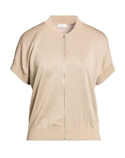 Peserico Woman Cardigan Gold Size 6 Cotton, Viscose, Metal In Neutral