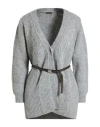 Peserico Woman Cardigan Grey Size 10 Baby Alpaca Wool, Nylon, Virgin Wool In Gray