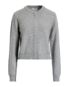 Peserico Woman Cardigan Grey Size 14 Virgin Wool, Cashmere, Metallic Fiber, Polyamide In Gray