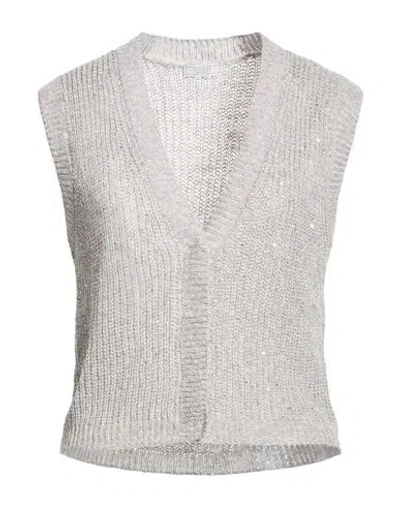 Peserico Woman Cardigan Grey Size 8 Linen, Polyamide In Gray