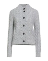 Peserico Woman Cardigan Grey Size 8 Virgin Wool, Alpaca Wool, Textile Fibers, Cashmere, Mohair Wool In Gray
