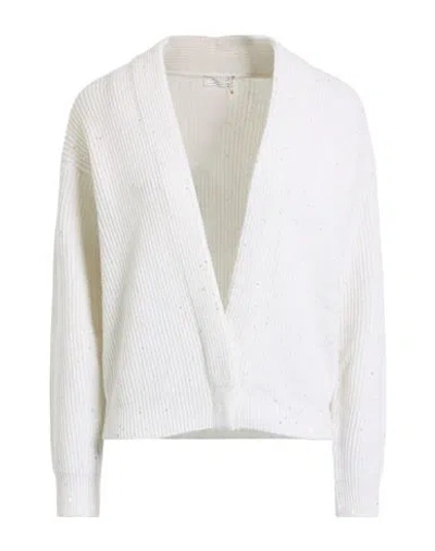 Peserico Woman Cardigan Ivory Size 6 Virgin Wool, Cashmere, Metallic Fiber, Polyamide In White