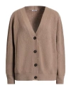 Peserico Woman Cardigan Khaki Size 14 Virgin Wool, Silk, Viscose, Cashmere, Polyester In Brown