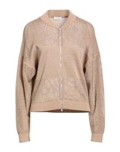 Peserico Woman Cardigan Light Brown Size 12 Cotton, Viscose, Metallic Fiber, Polyester In Neutral