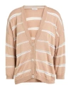Peserico Woman Cardigan Light Brown Size 6 Linen, Cotton, Viscose, Metallic Fiber In Beige