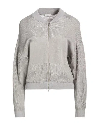 Peserico Woman Cardigan Light Grey Size 8 Cotton, Viscose, Metallic Fiber, Polyester In Gray