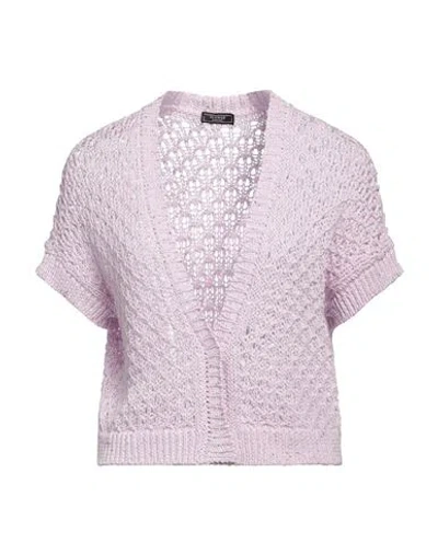 Peserico Woman Cardigan Lilac Size 6 Cotton, Polyester In Purple
