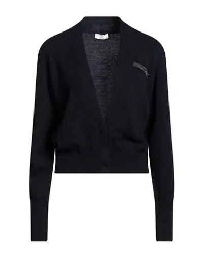 Peserico Woman Cardigan Midnight Blue Size 4 Virgin Wool, Silk, Cashmere In Black