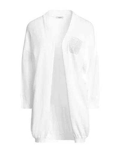 Peserico Woman Cardigan White Size 8 Metallic Fiber, Cotton