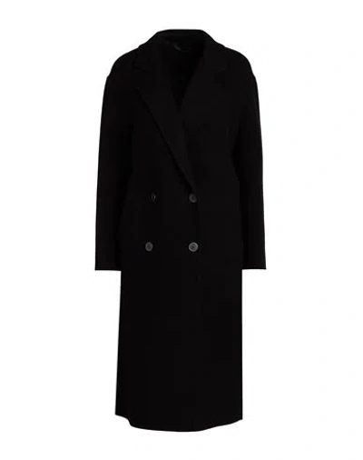 Peserico Woman Coat Black Size 2 Virgin Wool, Polyamide, Cashmere