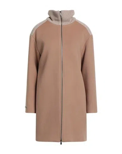 Peserico Woman Coat Camel Size 12 Virgin Wool, Cashmere, Merino Wool, Viscose, Metallic Fiber In Neutral