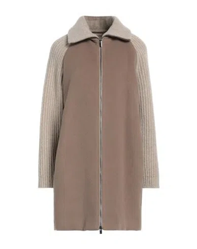 Peserico Woman Coat Khaki Size 16 Virgin Wool, Polyamide, Cashmere, Wool In Beige