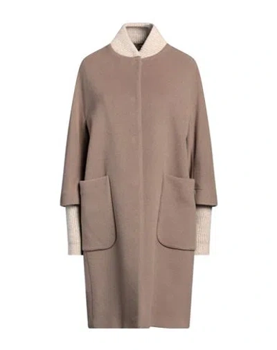 Peserico Woman Coat Khaki Size 6 Virgin Wool, Polyamide, Cashmere, Wool, Elastane In Beige